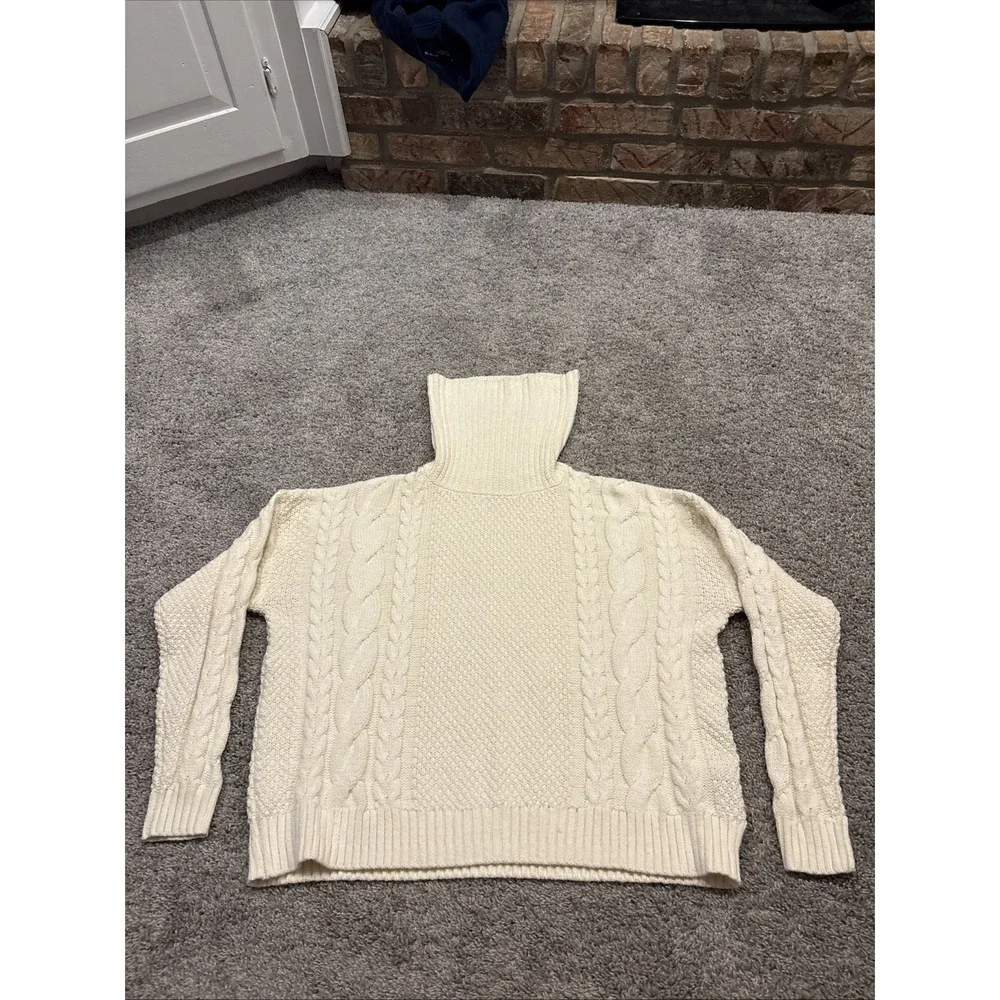 Madewell Cable Knit Turtleneck Cream Sweater Medium NH934 NEW WITH TAG MSRP $115